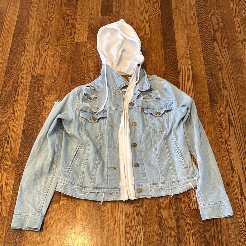 Levi's Light Wash Michigan Denim Jacket with Hoodie Size Large